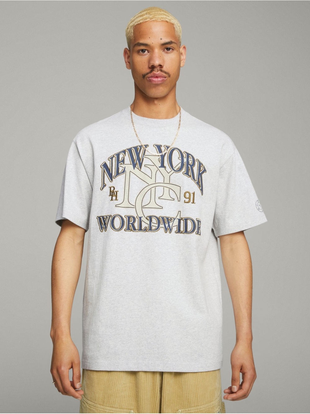 Puma x Rhuigi NWOT Embroidered Graphic Tee NYC Short Sleeve T-Shirt Medium Grey